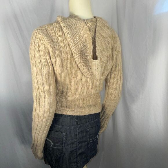 Vintage Y2K Abercrombie & Fitch Lambswool Knit Hoodie Sweater | Beige Ribbed Pul - Picture 2 of 15